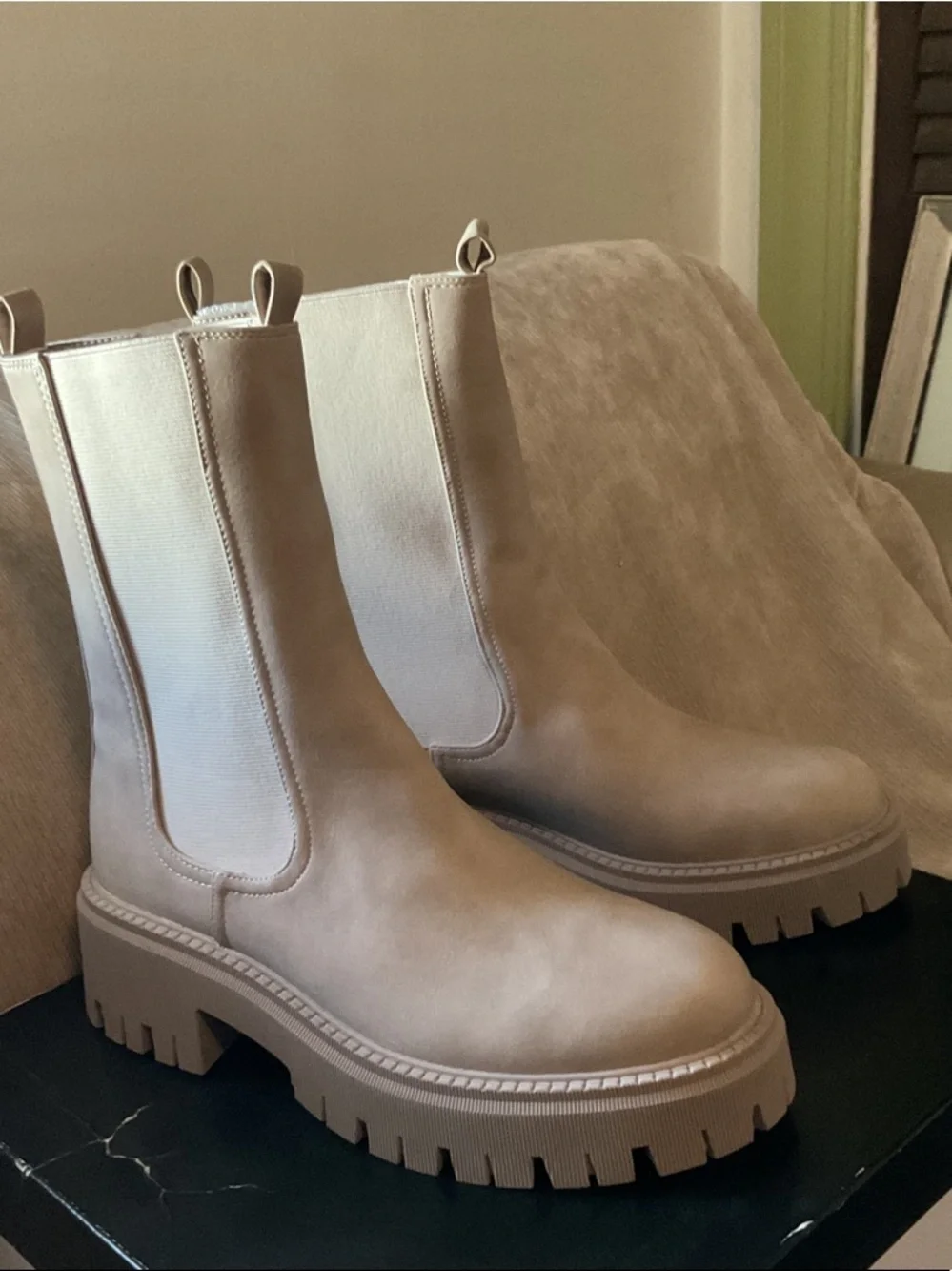 Dolce Vita Taupe Chunky Chelsea Ankle Boots